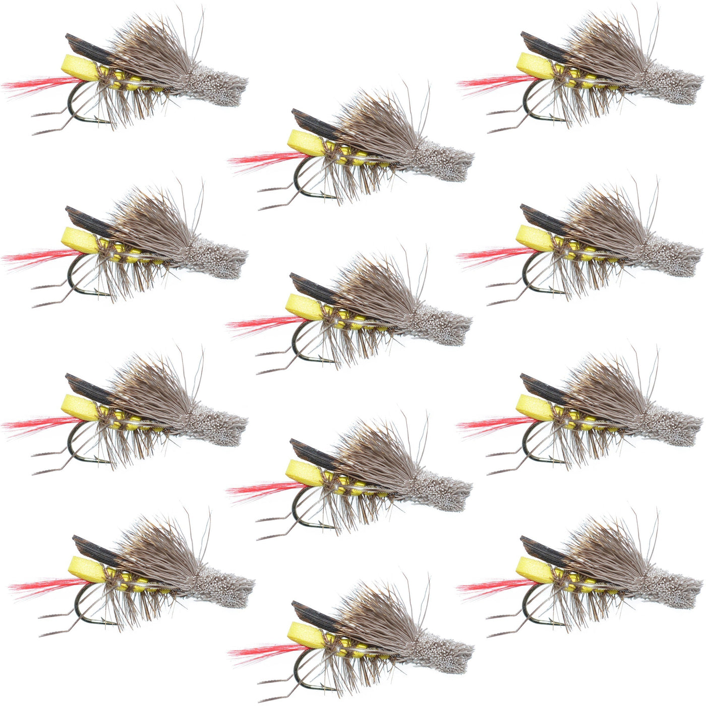 Daves Hopper Yellow Foam Body Grasshopper Fly - 1 Dozen Flies Hook Size 8