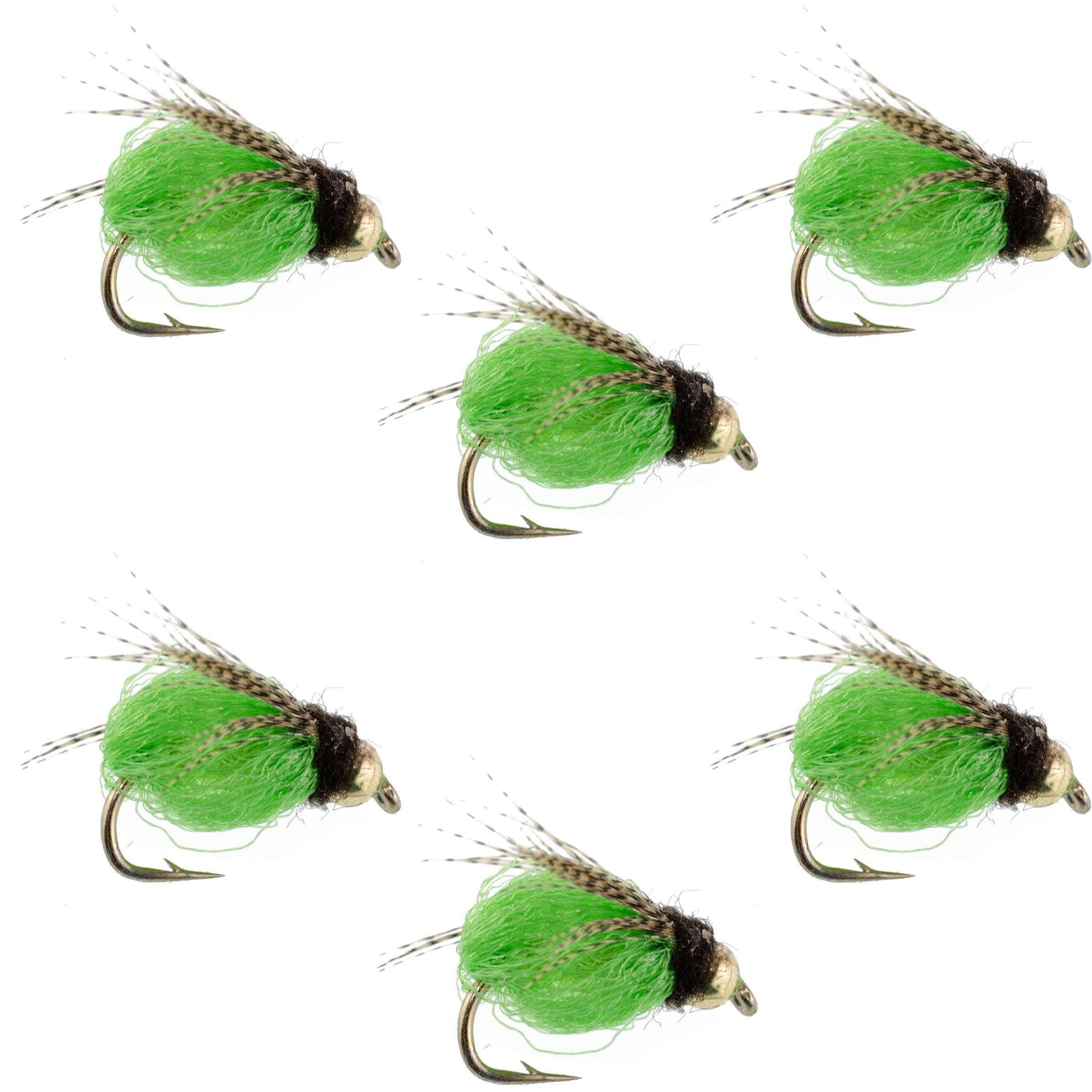 Bead Head LaFontaine Bright Green Deep Sparkle Caddis Pupa - 6 Flies Hook Size 14