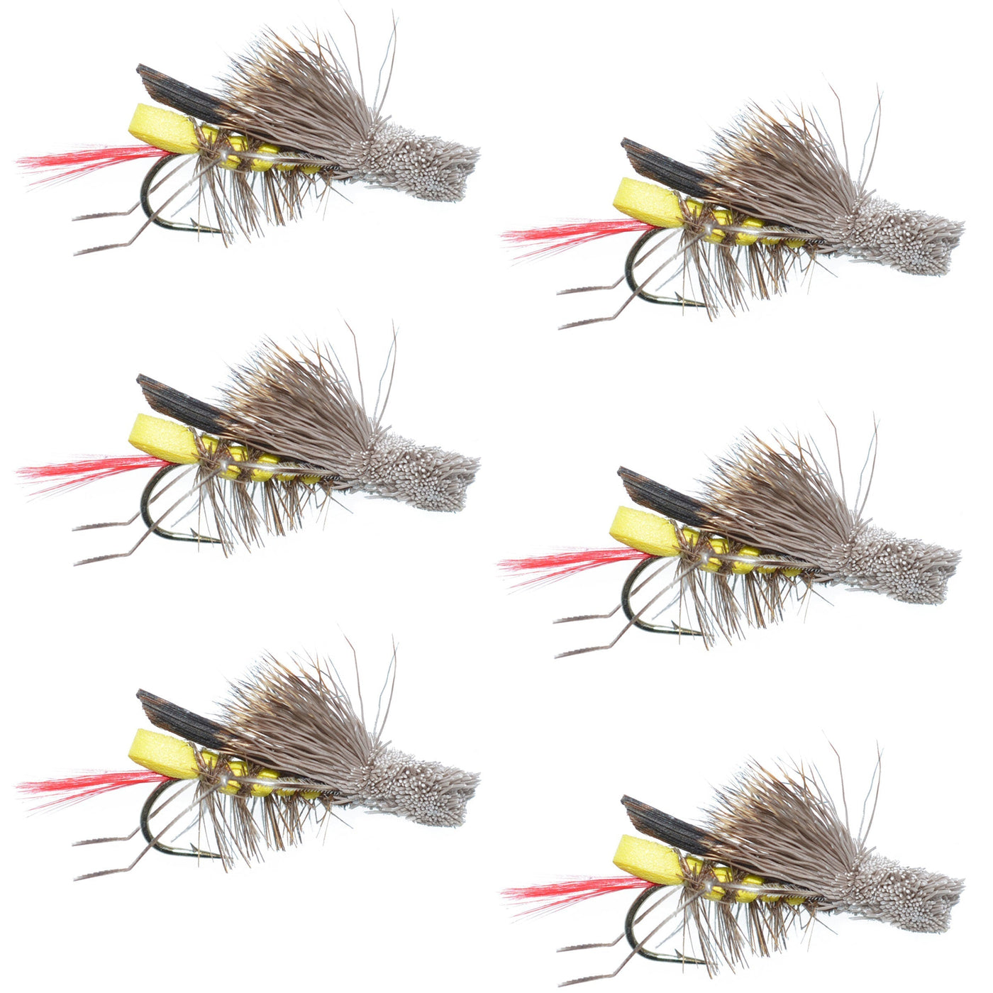 Barbless Daves Hopper Yellow Foam Grasshopper Fly - 6 Flies Hook Size 8