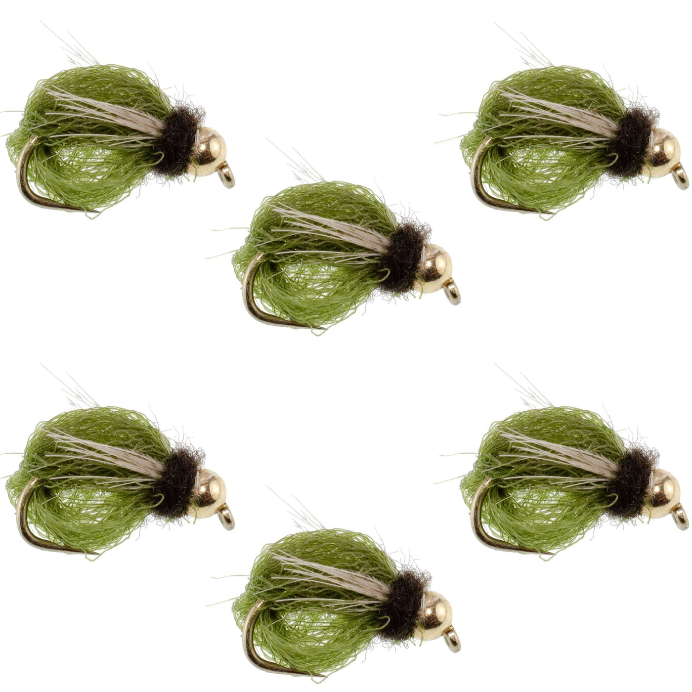 Bead Head LaFontaine Olive Deep Sparkle Caddis Pupa - 6 Flies Hook Size 16