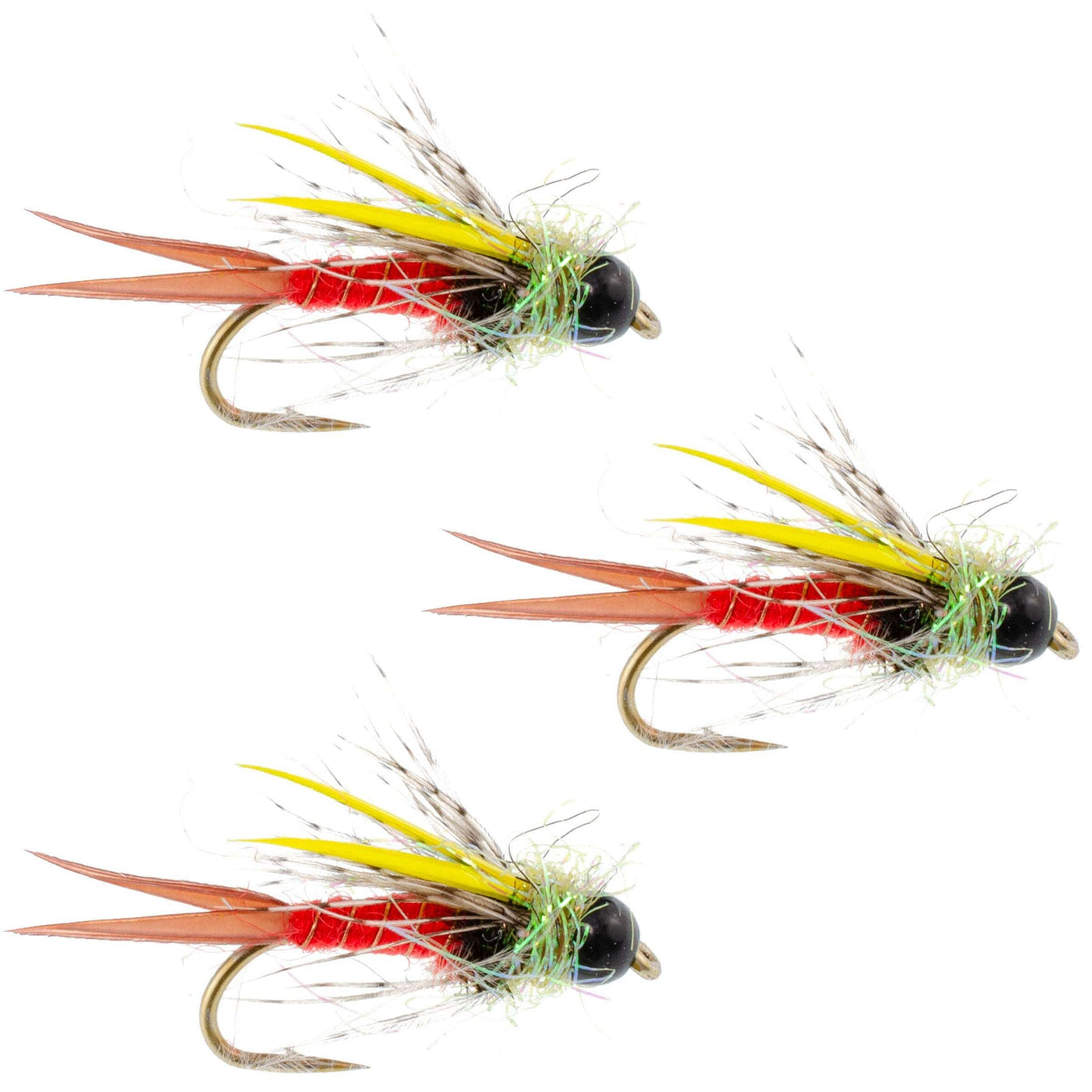 3 Pack Tungsten Bead Head Nicks Prince Special Nymph Fishing Flies - Hook Size 14