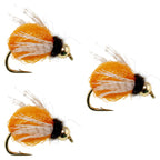3 Pack Bead Head LaFontaine Amber Deep Sparkle Caddis Pupa - Hook Size 14