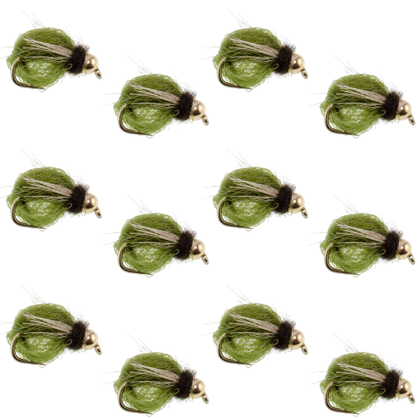 Bead Head LaFontaine Olive Deep Sparkle Caddis Pupa - 12Flies Size 16