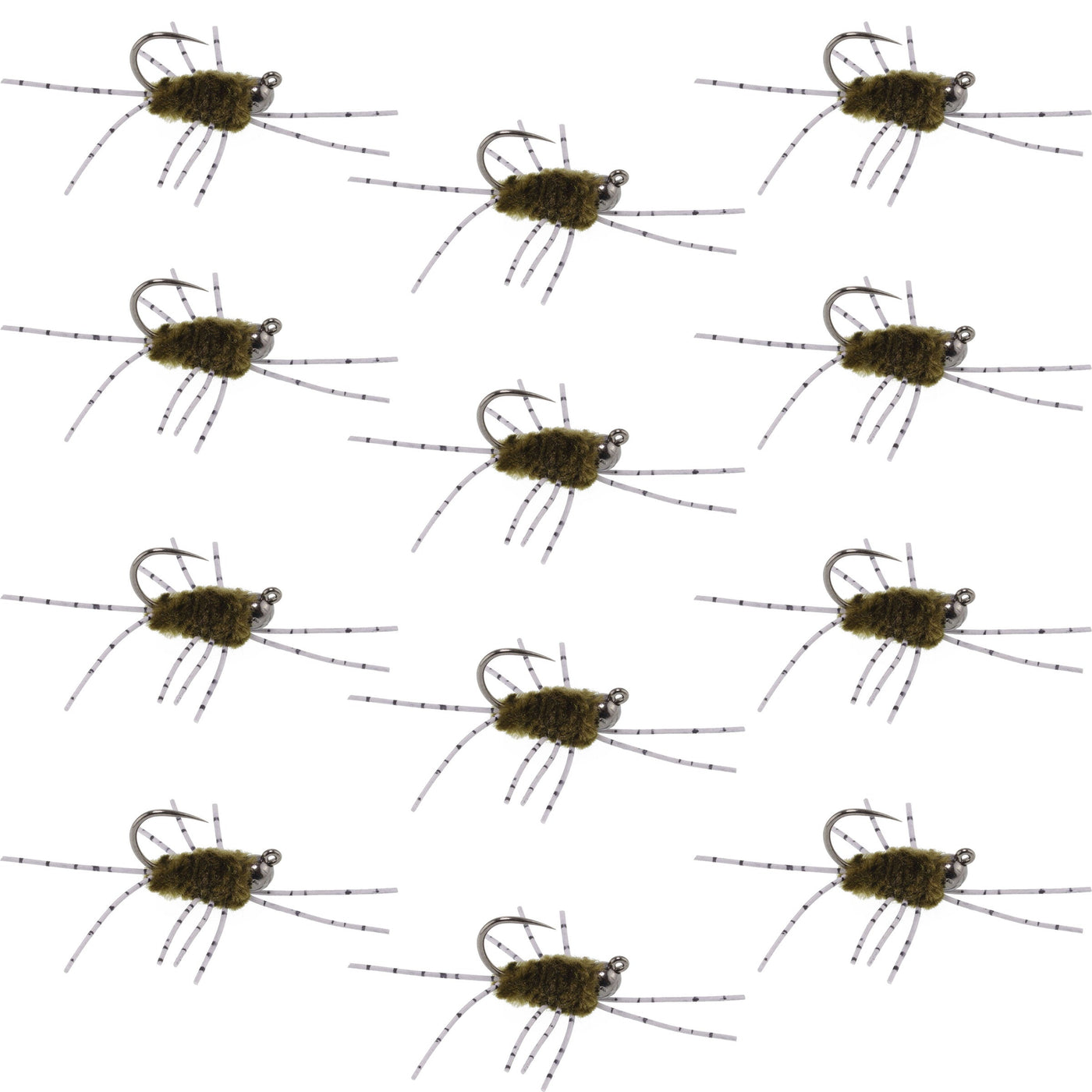 Barbless Pats Rubber Legs Tungsten Jig Dark Olive Euro Nymph 12 Flies #6