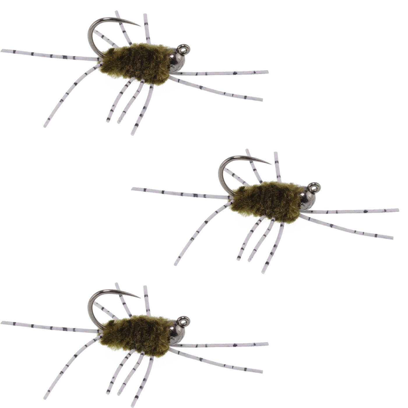 3 Pack Pat's Rubber Legs Tungsten Jigged Dark Olive Euro Nymph Size 6