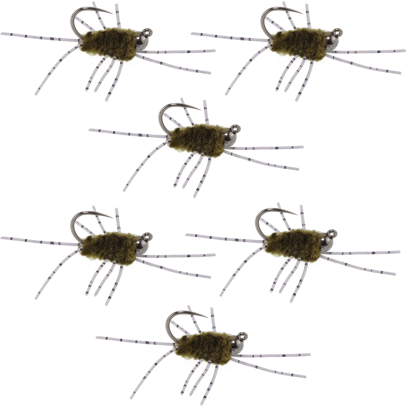 Barbless Pat's Rubber Legs Tungsten Jig Dark Olive Euro Nymph 6 Flies #6