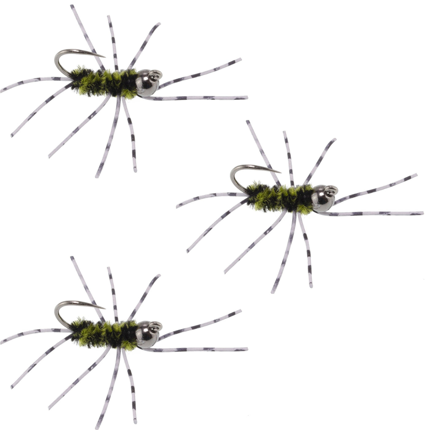 3 Pack Pat's Rubber Legs Tungsten Jigged Black/Olive Euro Nymph Size 6