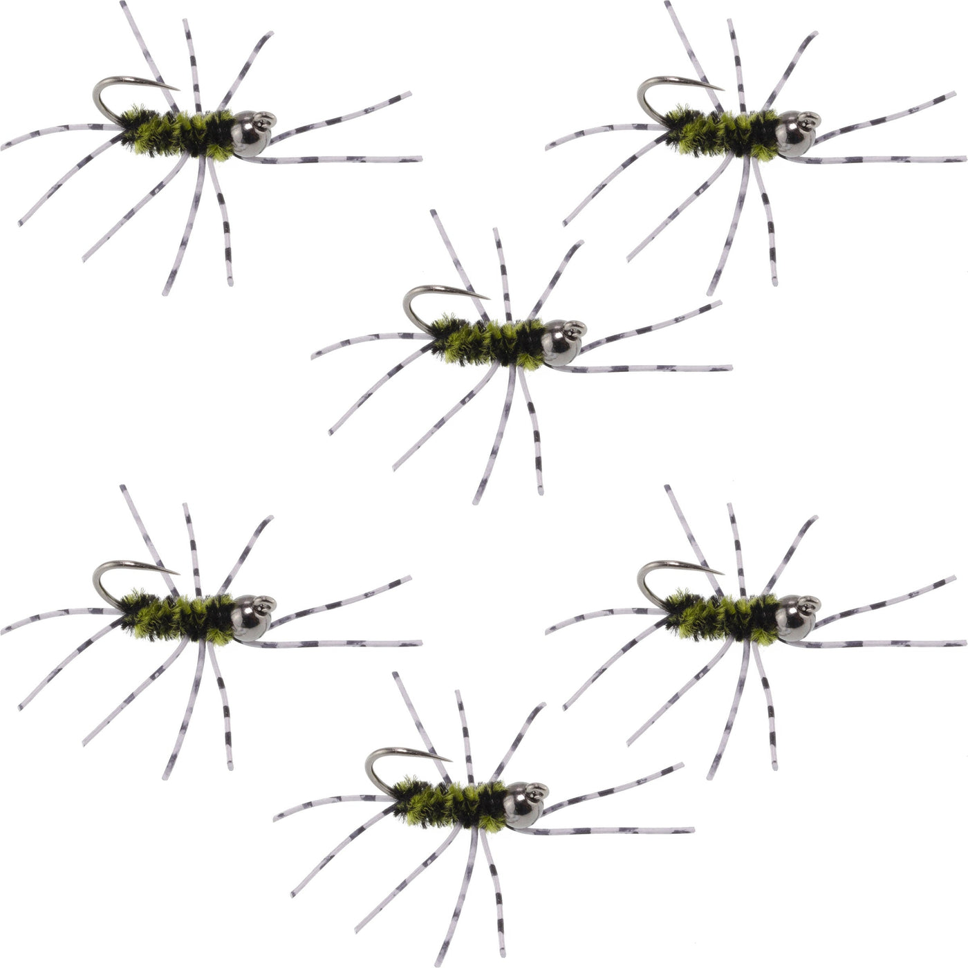 Barbless Pat's Rubber Legs Tungsten Jig Black/Olive Euro Nymph 6 Flies #6
