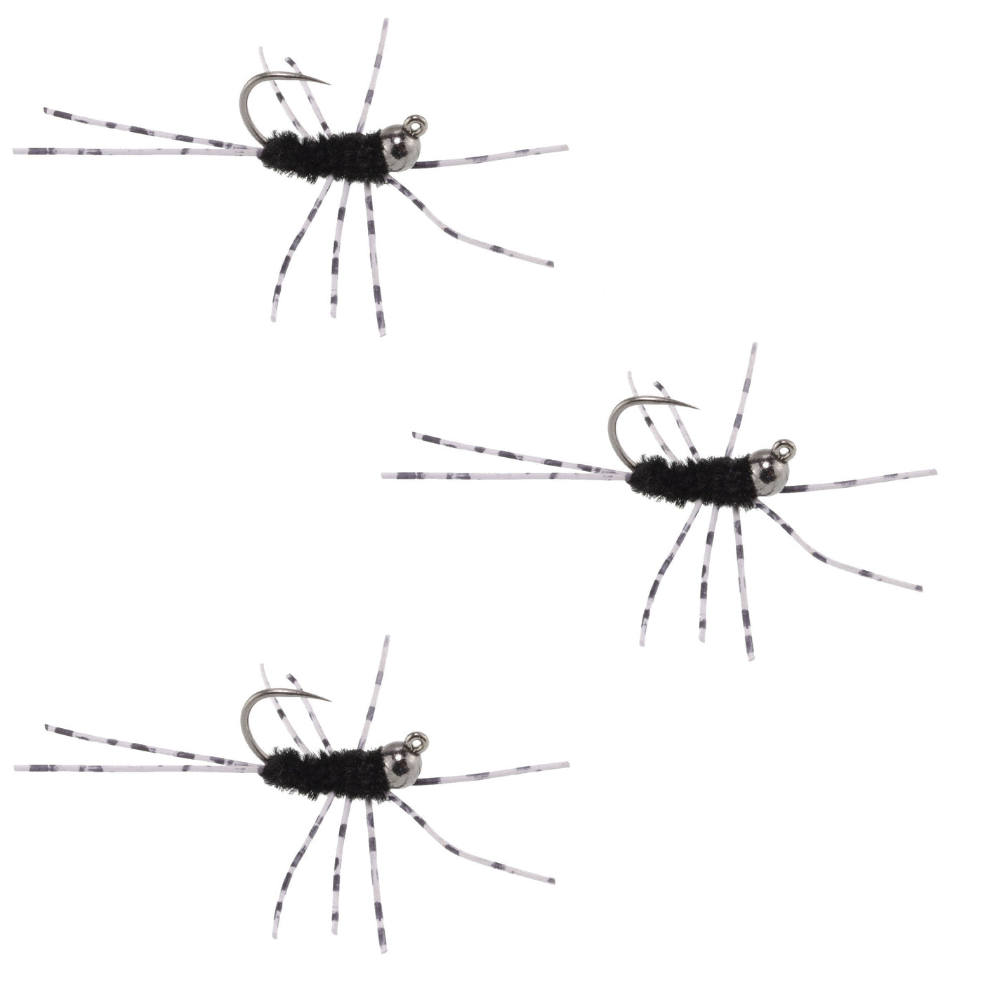 3 Pack Pat's Rubber Legs Tungsten Jigged Black Euro Nymph Size 6
