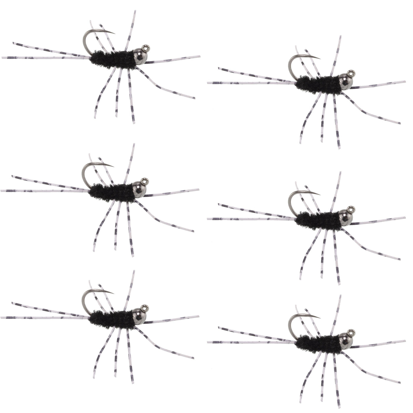 Barbless Pat's Rubber Legs Tungsten Bead Jig Black Euro Nymph 6 Flies #6