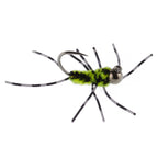 Pat's Rubber Legs Tungsten Jig Black/Chartreuse Euro Nymph 12 Flies Size 6