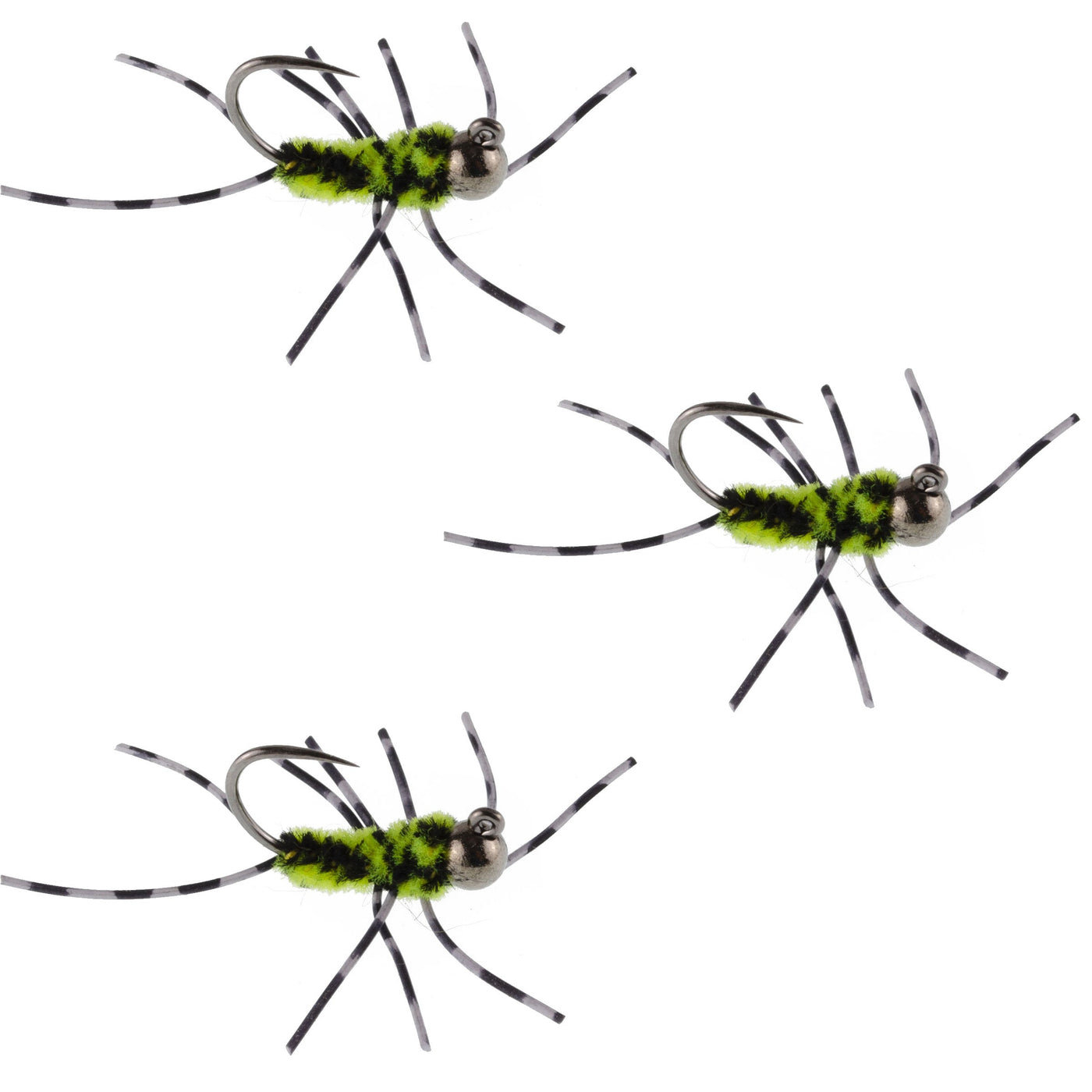 3 Pack Pat's Rubber Legs Tungsten Jig Black/Chartreuse Euro Nymph Size 6