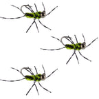 3 Pack Pat's Rubber Legs Tungsten Jig Black/Chartreuse Euro Nymph Size 6