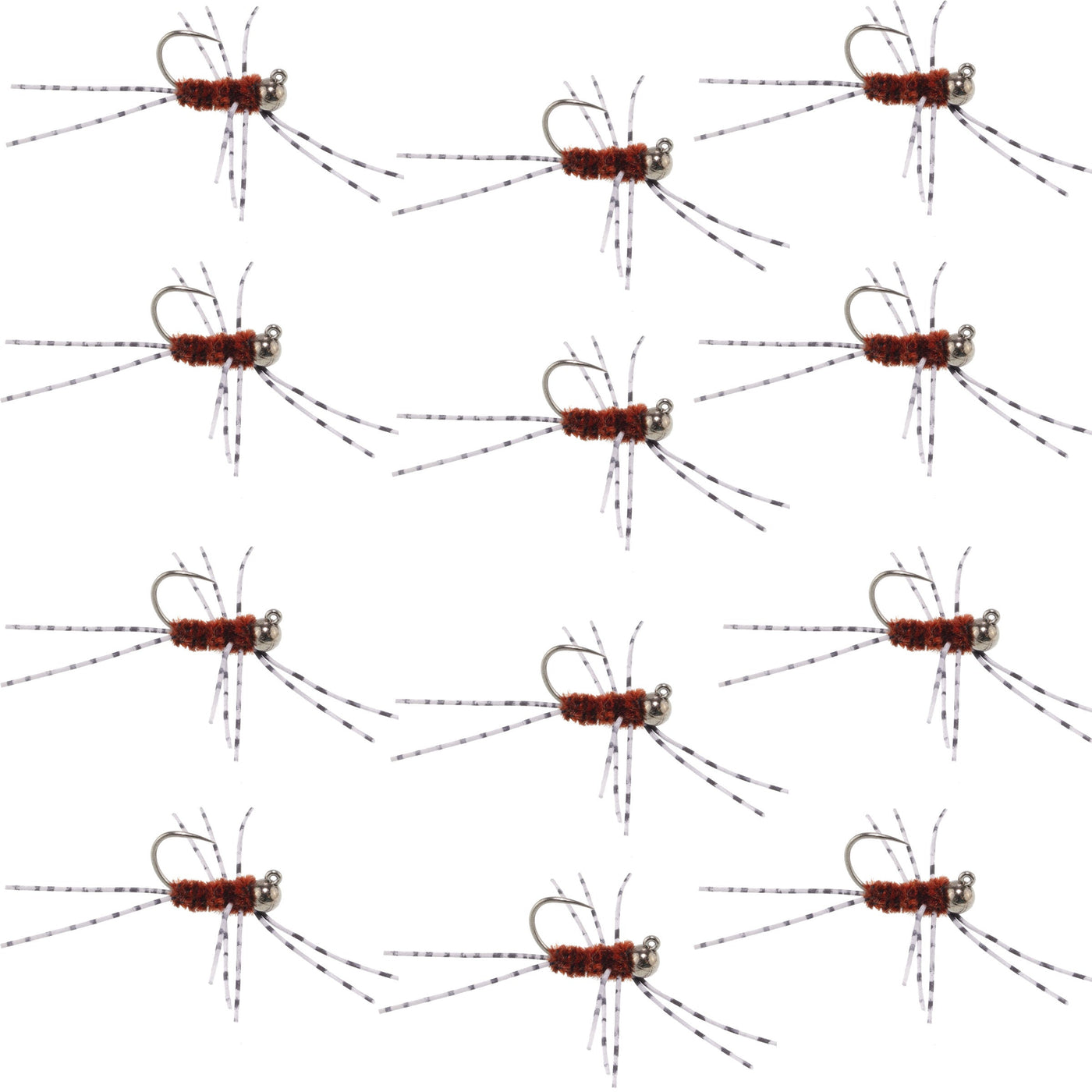 Barbless Pats Rubber Legs Tungsten Jig Brown Euro Nymph 12 Flies #6