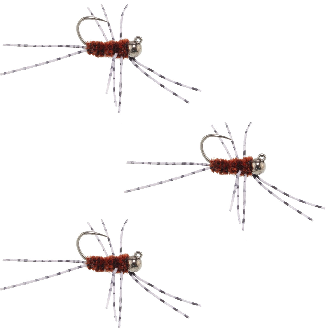 3 Pack Pat's Rubber Legs Tungsten Jigged Brown Euro Nymph Size 6