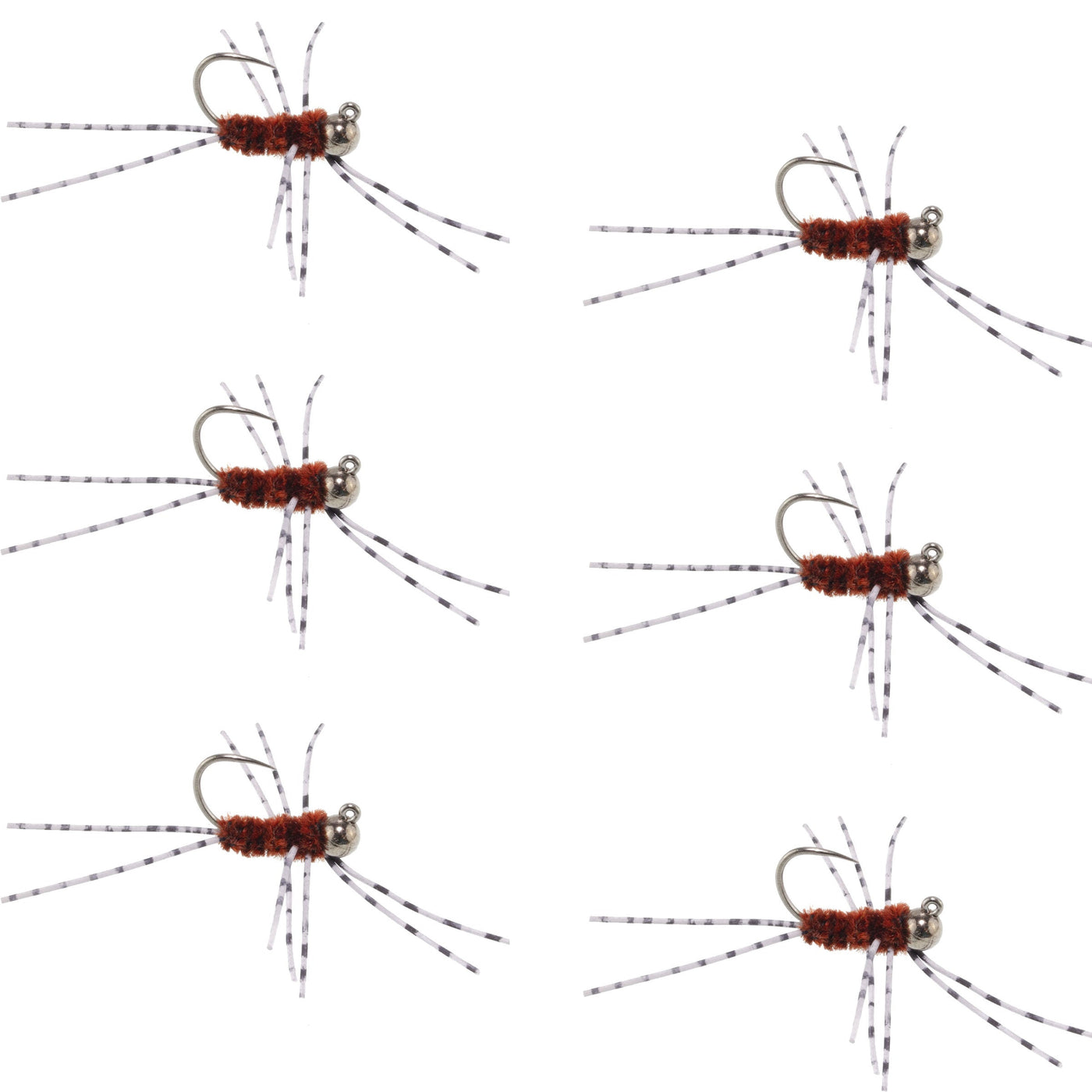 Barbless Pat's Rubber Legs Tungsten Bead Jig Brown Euro Nymph 6 Flies #6