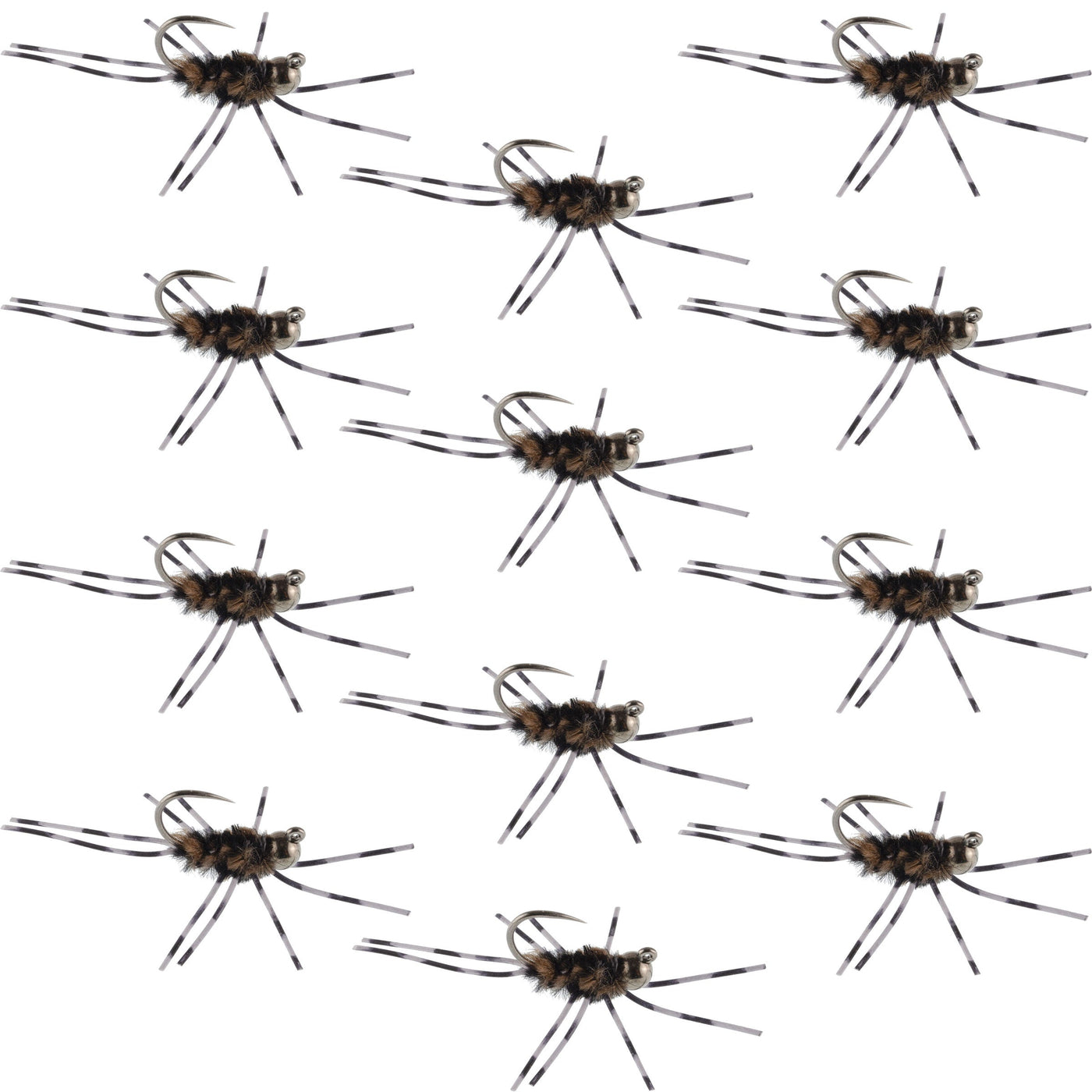 Barbless Pats Rubber Legs Tungsten Coffee/Black Euro Nymph 12 Flies #6