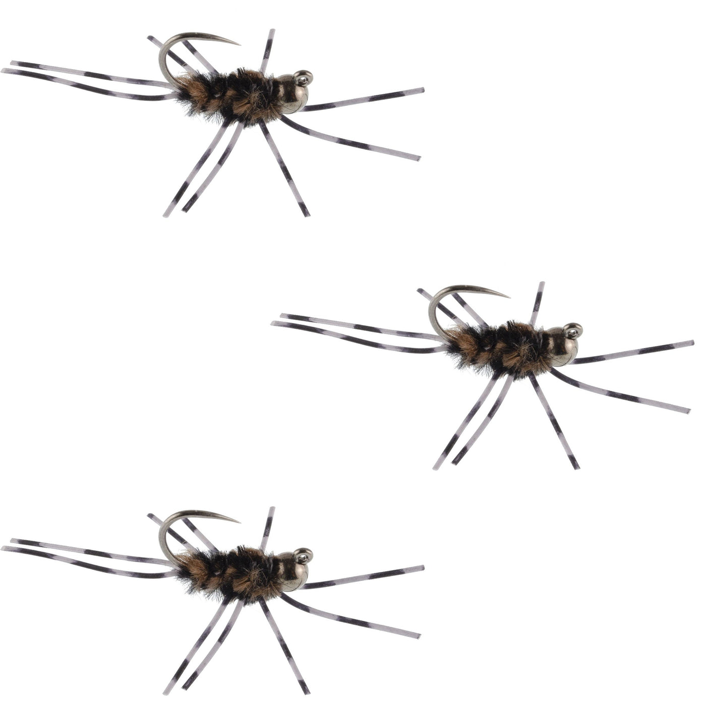 3 Pack Pat's Rubber Legs Tungsten Jigged Black/Coffee Euro Nymph Size 6