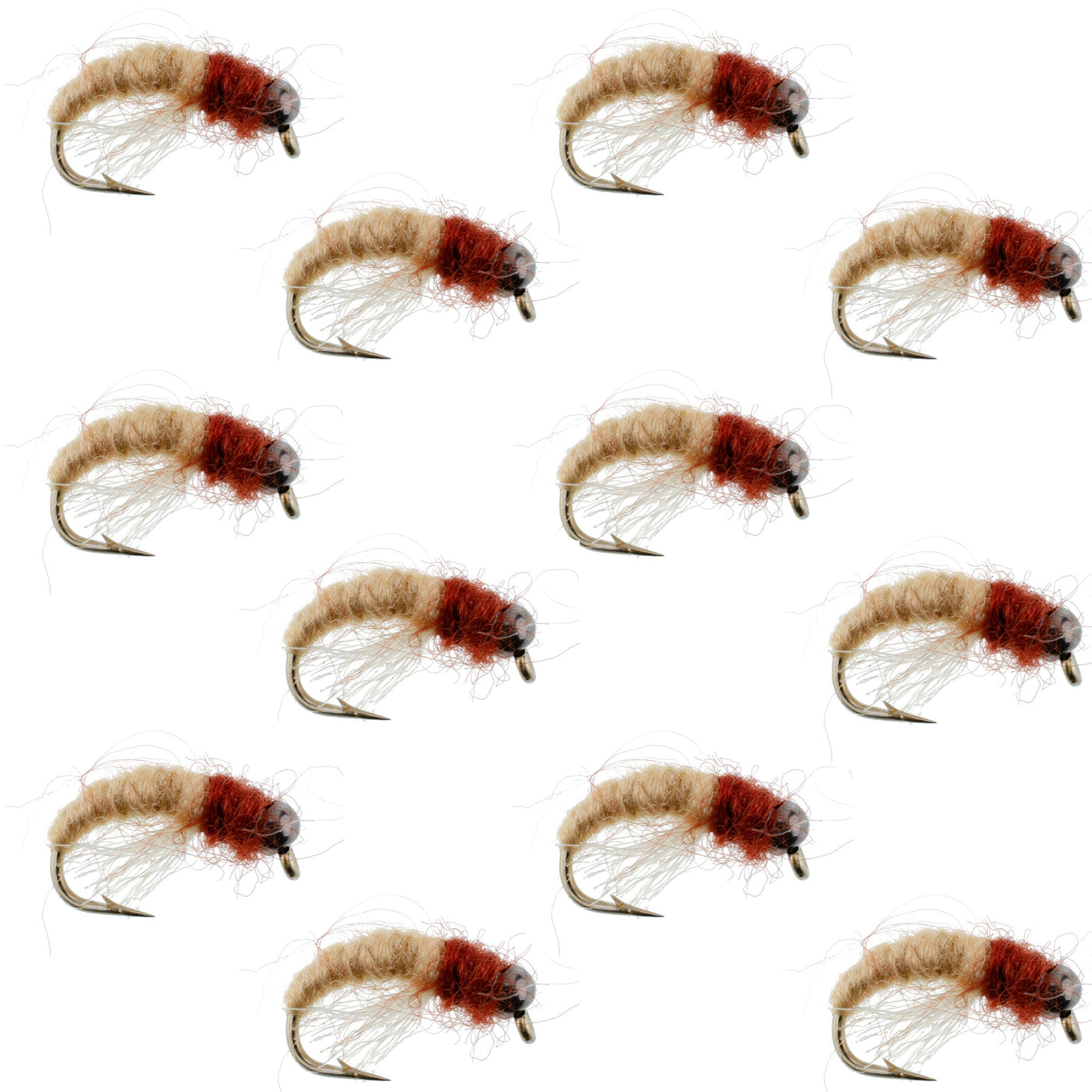 Bead Head Tan Brown Caddis Larva Nymph 12 Flies Hook Size 12