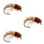 3 Pack Bead Head Tan Brown Caddis Larva Nymph Hook Size 16