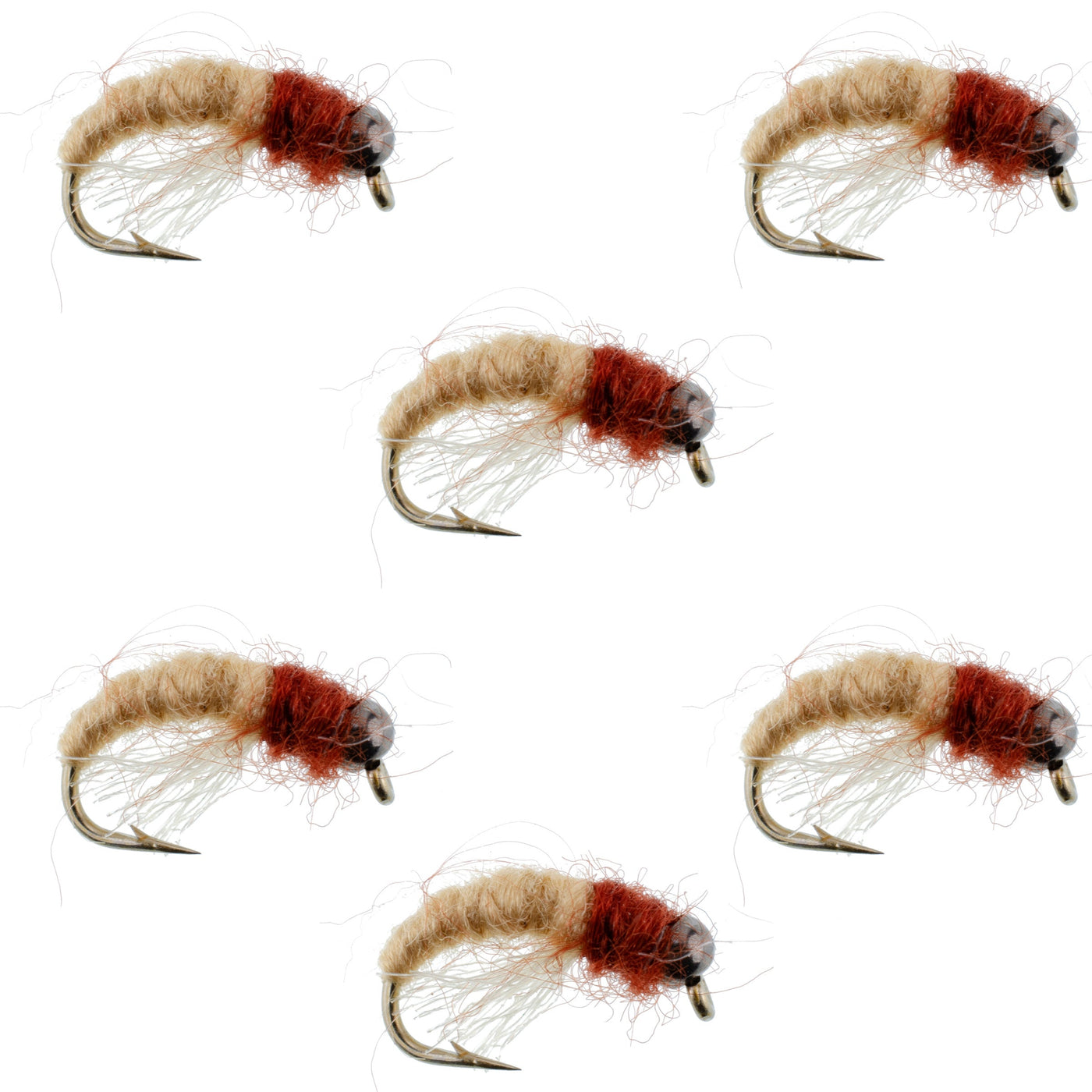 Bead Head Tan Brown Caddis Larva Nymph 6 Flies Hook Size 16