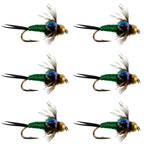 Bead Head Green Copper John Nymph Fly Fishing Flies - Set of 6 Flies Hook Size 14