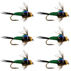 Bead Head Green Copper John Nymph Fly Fishing Flies - Set of 6 Flies Hook Size 18