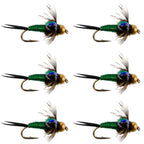 Bead Head Green Copper John Nymph Fly Fishing Flies - Set of 6 Flies Hook Size 16