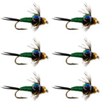 Bead Head Green Copper John Nymph Fly Fishing Flies - Set of 6 Flies Hook Size 12