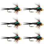 Bead Head Zebra Copper John Nymph Fly Fishing Flies - Set of 6 Flies Hook Size 12