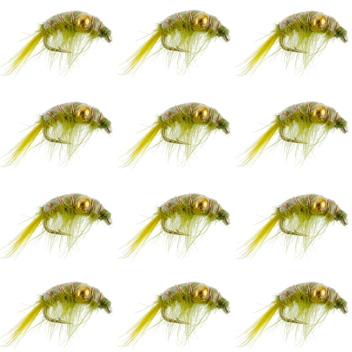 Olive Beaded Shrimp Scud Pattern - 1 Dozen Size 12 - Tailwater Lake Fly Fishing Nymph
