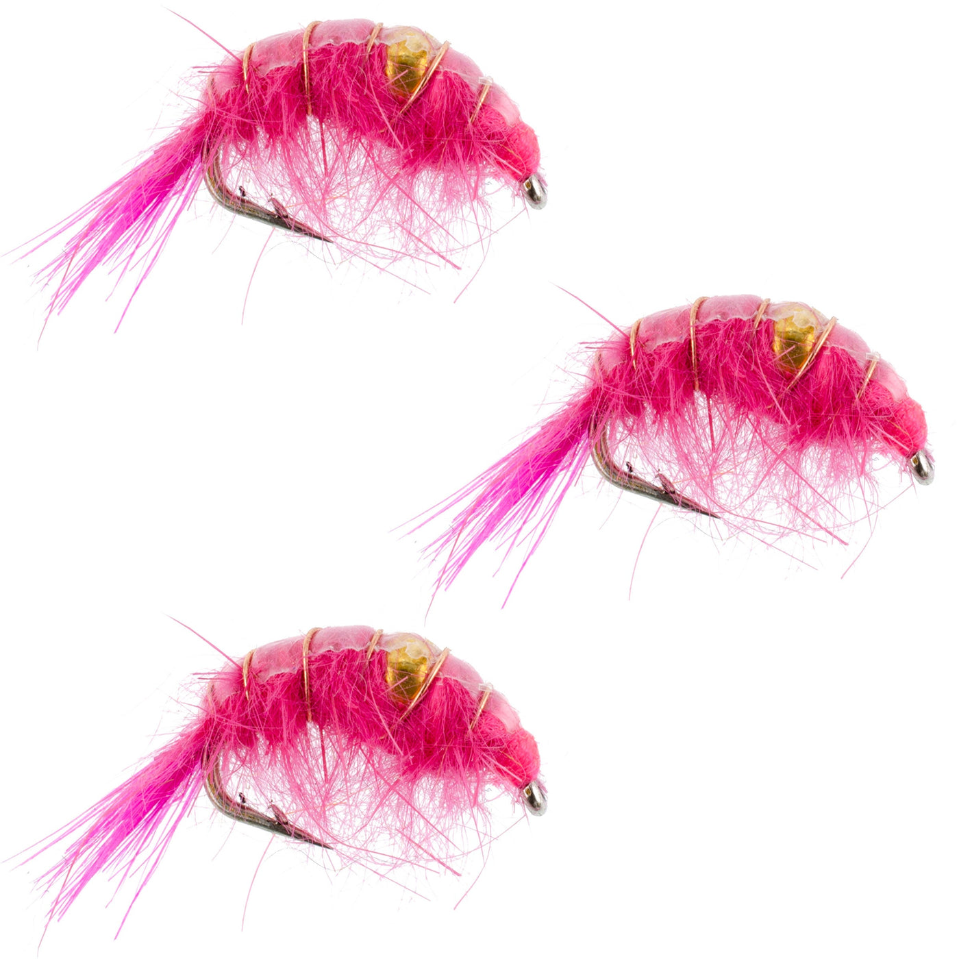 3 Pack Pink Beaded Shrimp Scud Pattern - Size 12 - Tailwater Lake Fly Fishing Nymph