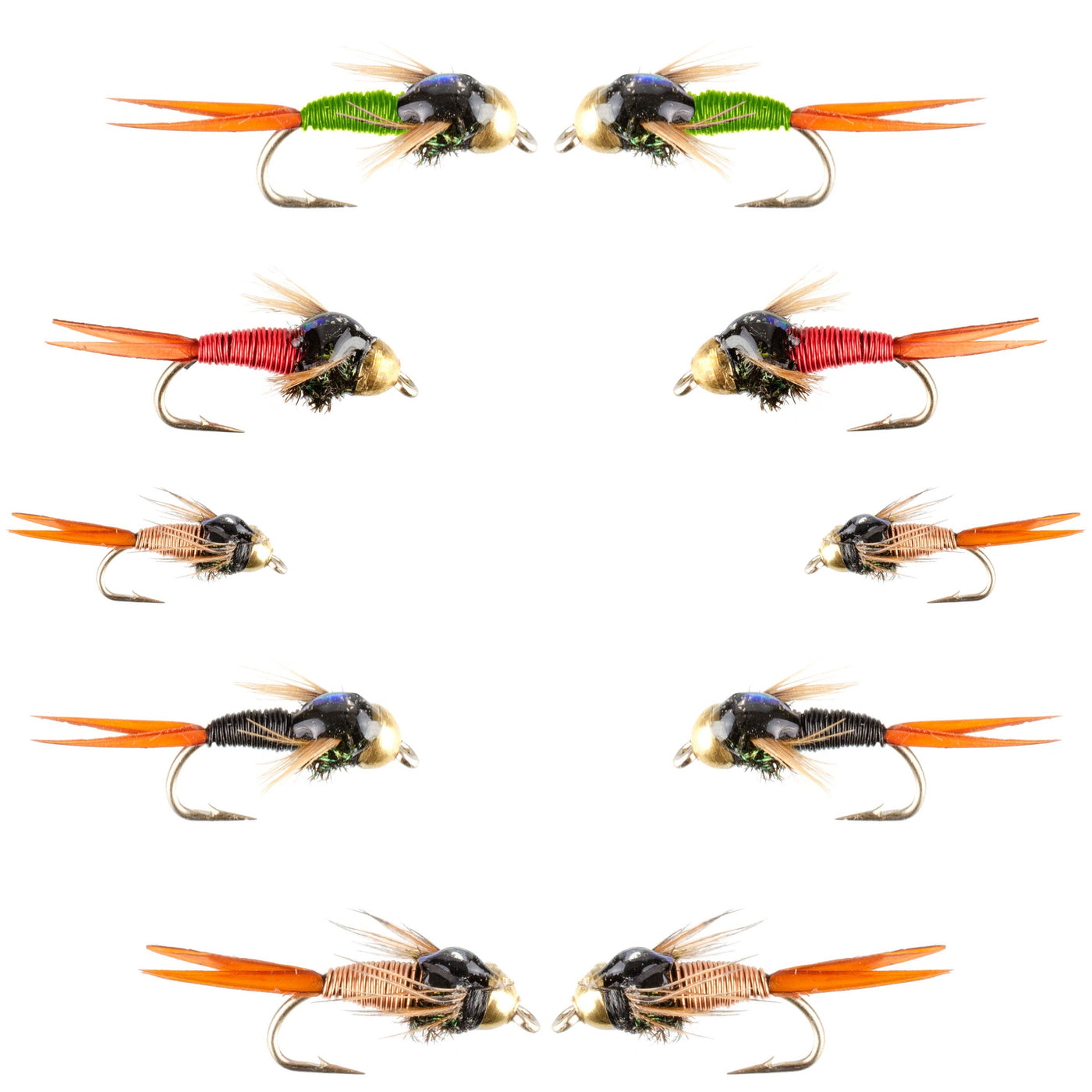 Basics Collection - Bead Copper John Assortment - 10 Flies Sizes 14-18