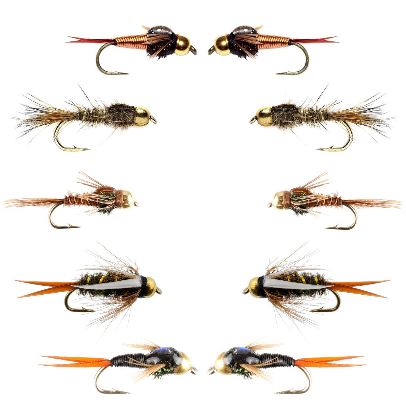 Basics Collection - Tungsten Bead Nymph Assortment - 10 Flies - Sizes 10-16