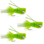 3 Pack Bass Popper Size 6 - Chartreuse Bass Bug With Weed Guard