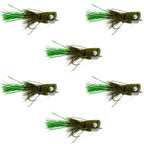 Flashtail Bass Popper 6 Flies Size 8 - Olive Bass Fly Fishing Bug Wide Gape Bass Hooks With Weed Guard
