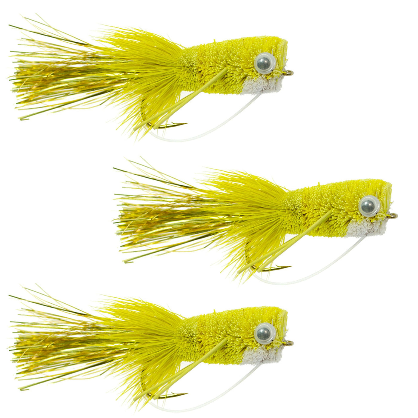 3 Pack Bass Popper Size 8 - Yellow Bass Bug With Weed Guard