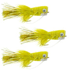 3 Pack Bass Popper Size 8 - Yellow Bass Bug With Weed Guard