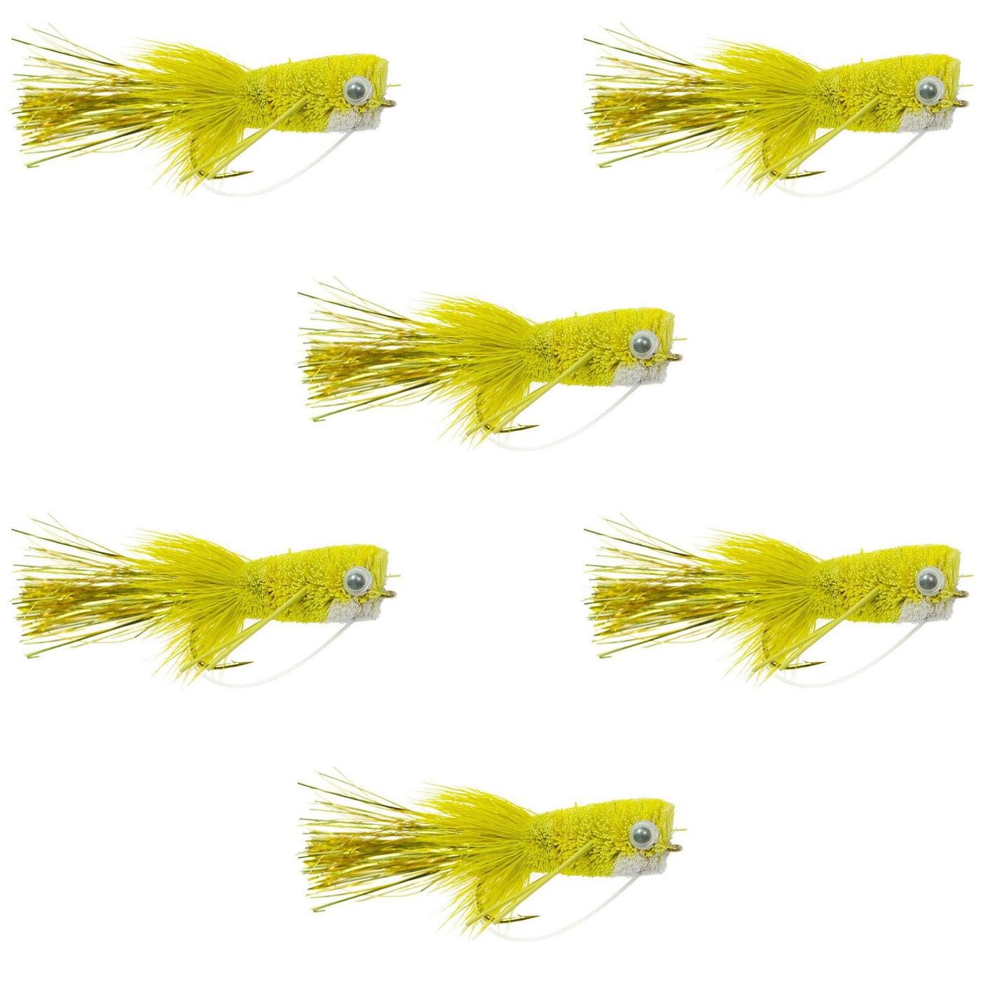 Flashtail Bass Popper  6 Flies Size 8 - Yellow Bass Fly Fishing Bug Wide Gape Bass Hooks With Weed Guard