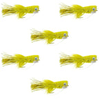 Flashtail Bass Popper  6 Flies Size 8 - Yellow Bass Fly Fishing Bug Wide Gape Bass Hooks With Weed Guard