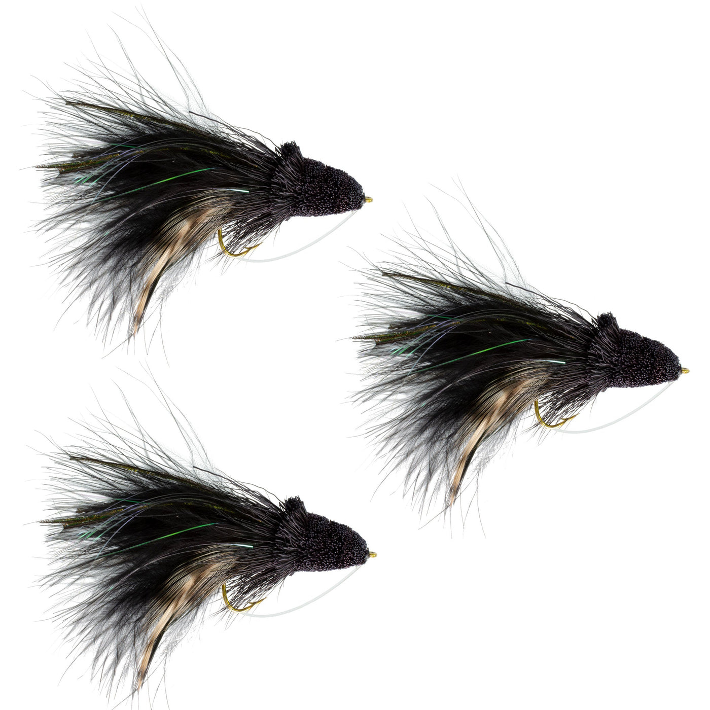 3 Pack Black Dahlberg Deer Hair Diver Size 4 Bass Bug With Weed Guard