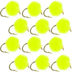Bead Head Hot Chartreuse Egg Fly Fishing Flies - 1 Dozen Flies Hook Size 16