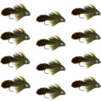 Big Eye Olive Sculpin Streamer Flies - 1 Dozen  - Hook Size 2