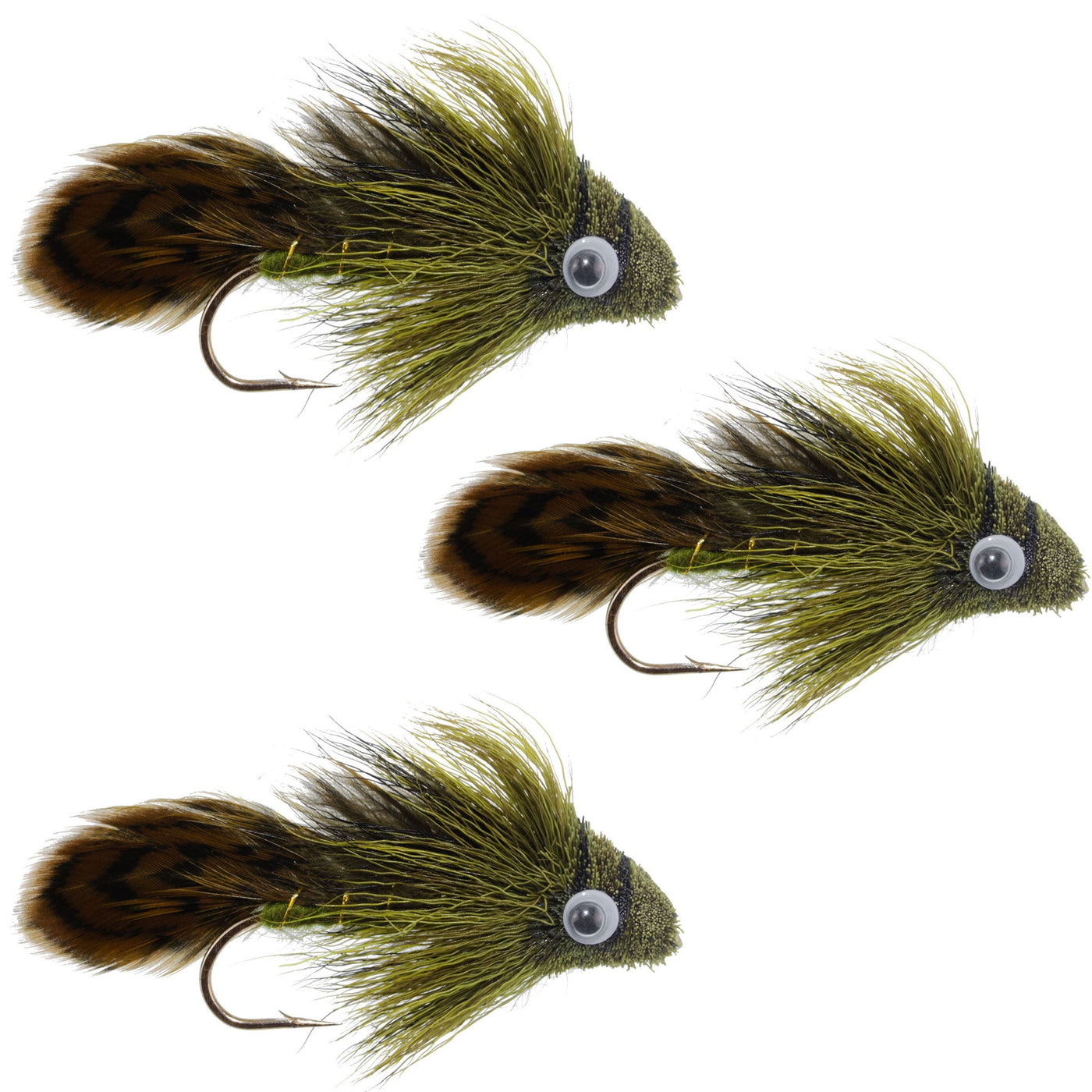 3 Pack Big Eye Olive Sculpin Streamer Flies - Hook Size 2