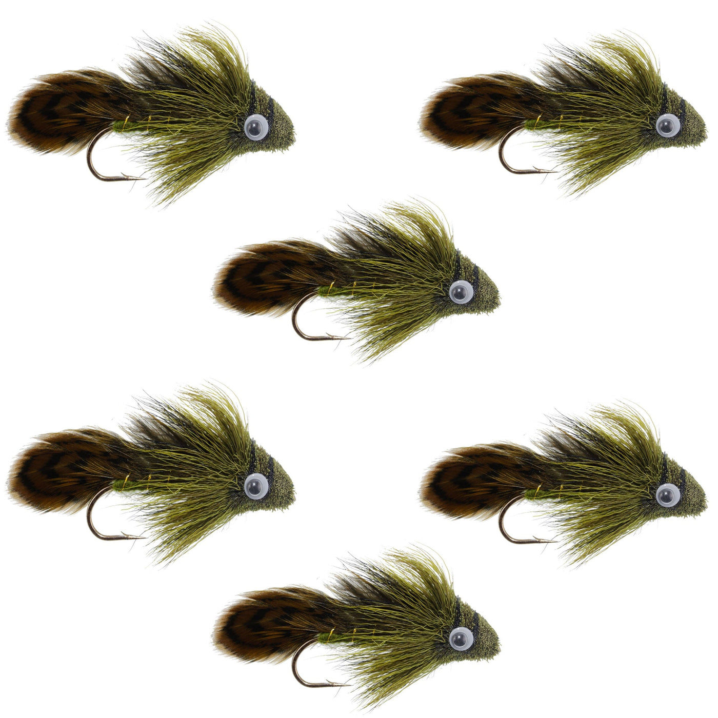Big Eye Olive Sculpin Streamer Fly - 6 Flies - Hook Size 2