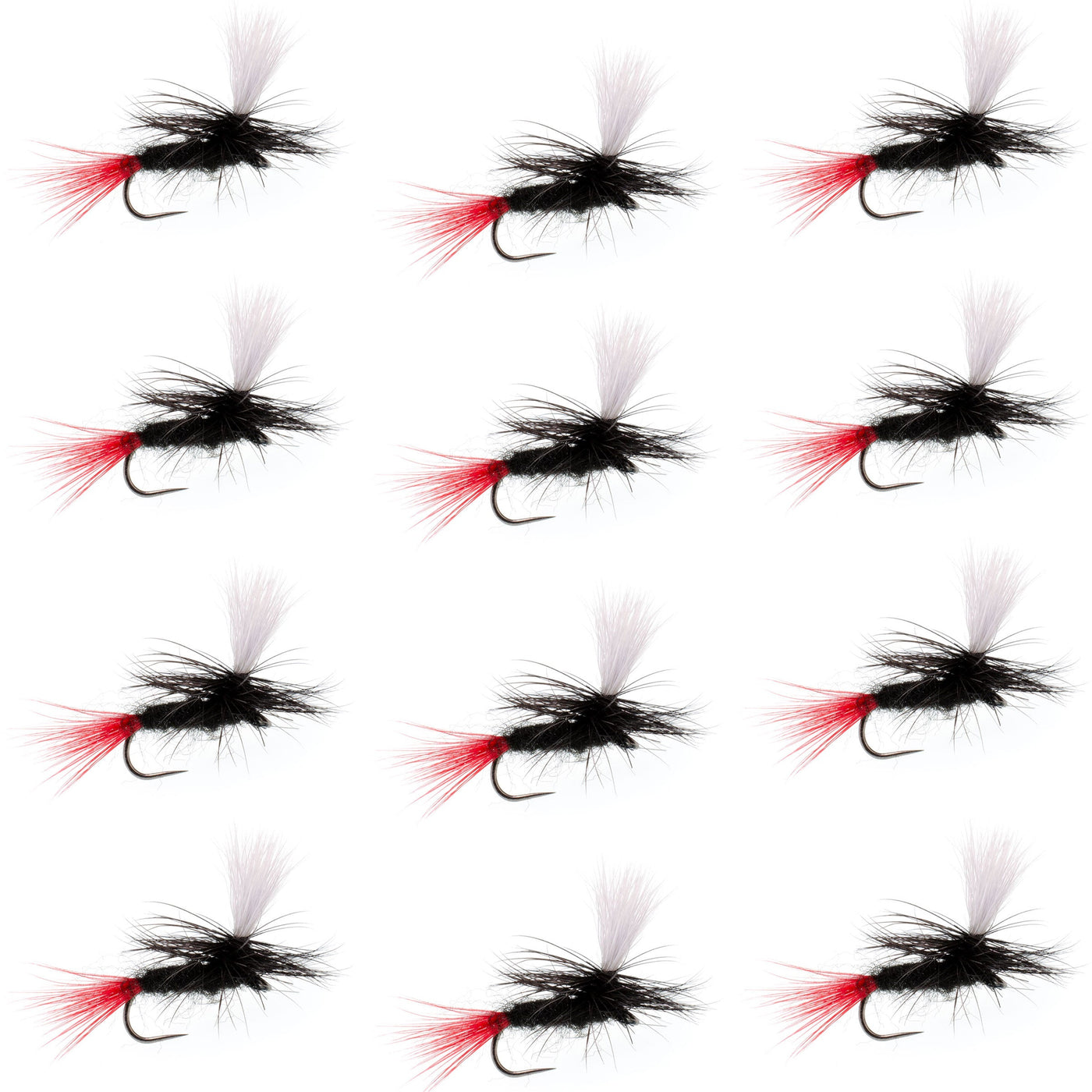 Barbless Parachute Black Gnat Red Tail Dry Fly - 12 Flies - Size 16