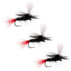 3 Pack Barbless Parachute Black Gnat Red Tail Dry Fly - Size 12