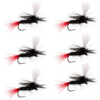 Barbless Parachute Black Gnat Red Tail Dry Fly - 6 Flies - Size 12