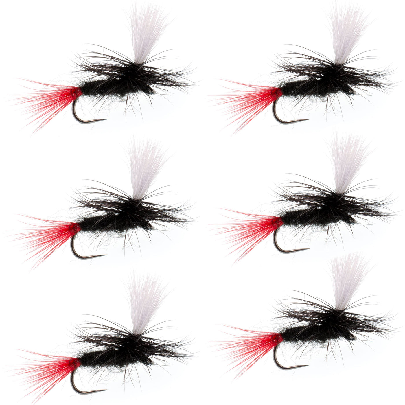 Barbless Parachute Black Gnat Red Tail Dry Fly - 6 Flies - Size 16