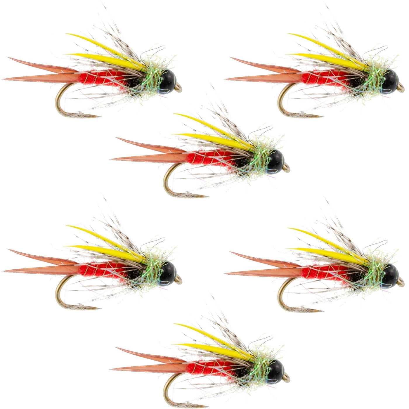 Tungsten Bead Head Nicks Prince Special Nymph Fishing Flies - Set of 6 Flies Hook Size 16